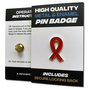 Red Ribbon Gold Plated Pin Badge - PATCHERS Pin Badge