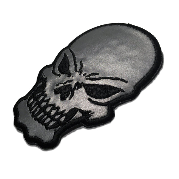 Reflective Skull With Teeth Patch - PATCHERS Iron on Patch