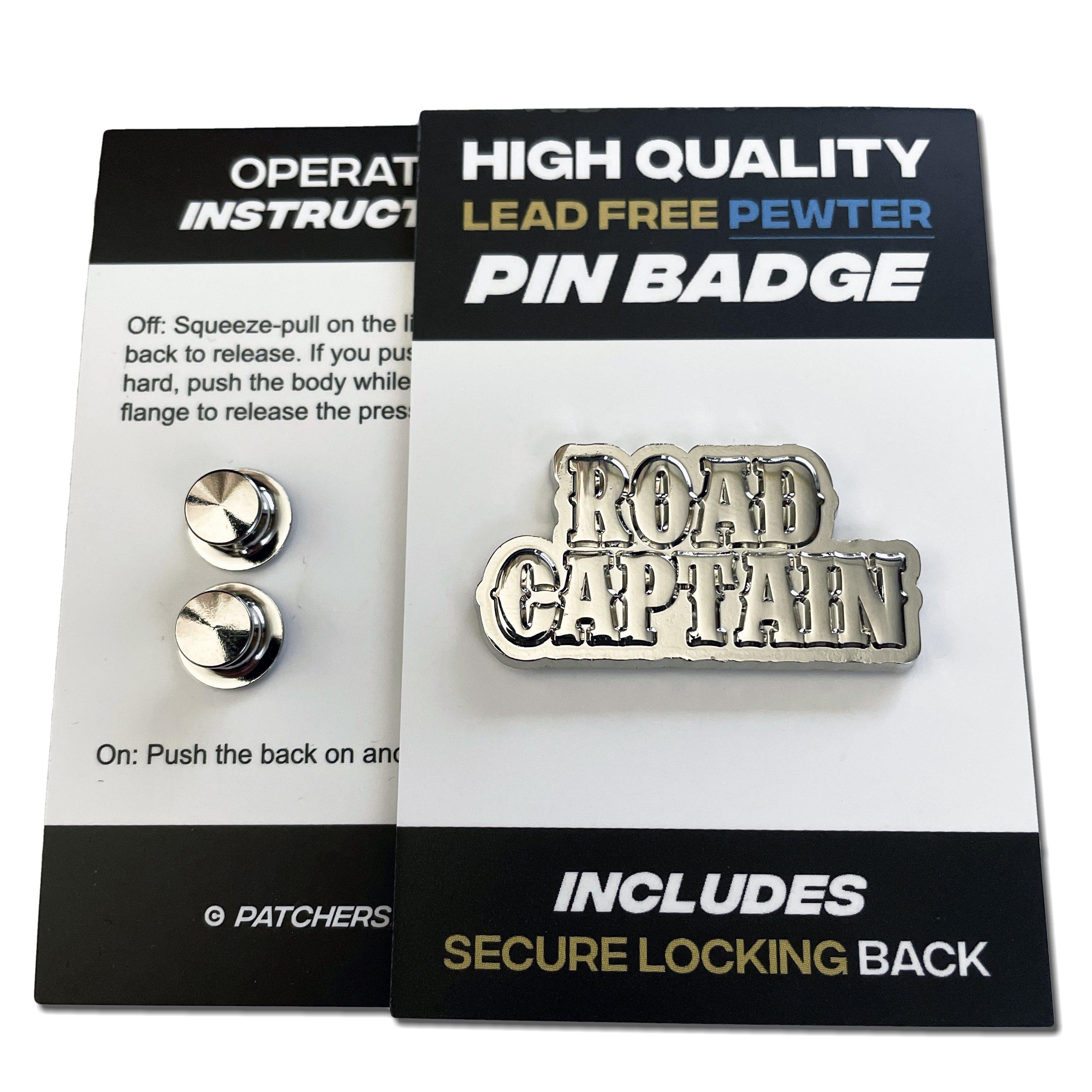 Road Captain 3D Polished Pewter Pin Badge with Secure Locking