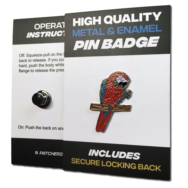 Scarlet Macaw Parrot Pin Badge - PATCHERS Pin Badge