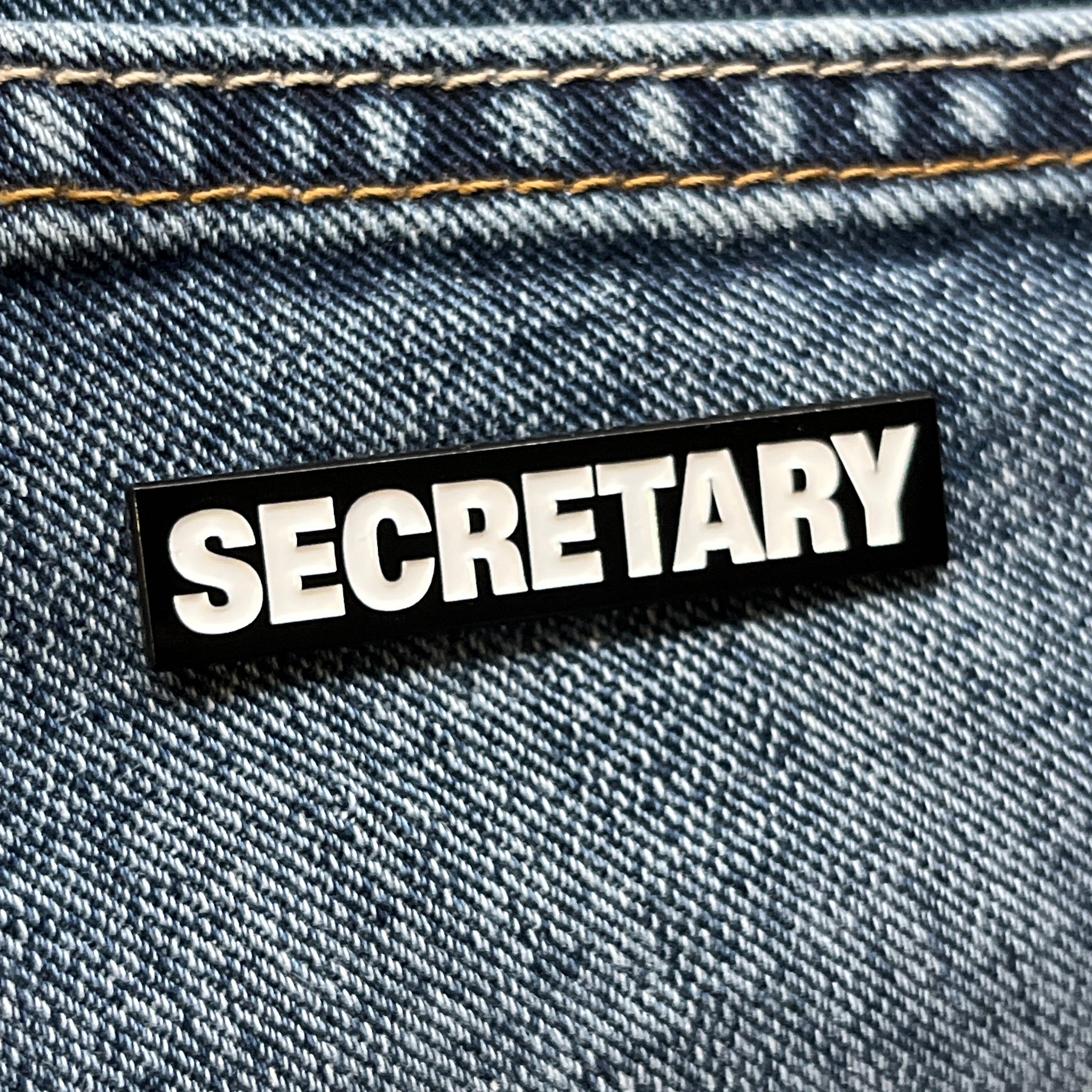 Dyed Black Metal & Enamel Secretary Pin Badge with Locking Backs – PATCHERS