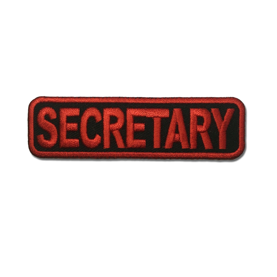 Embroidered Secretary Red on Black Iron on Sew on Patch – PATCHERS