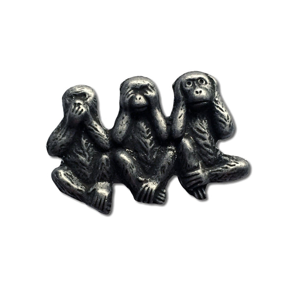 See Hear Say No Evil Monkey Pewter Pin Badge - PATCHERS Pin Badge