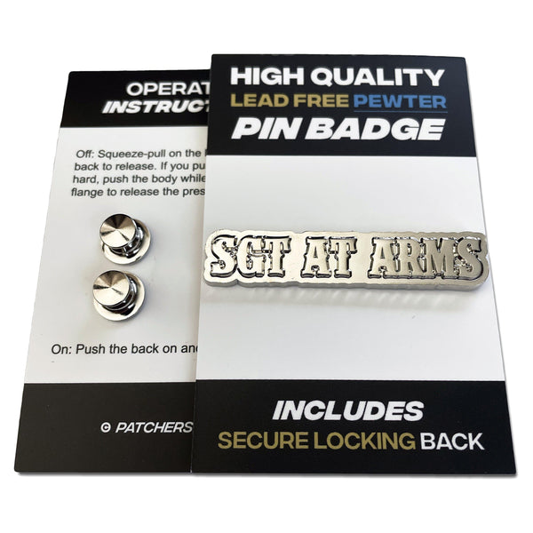 Sgt At Arms 3D Polished Pewter Pin Badge - PATCHERS Pin Badge