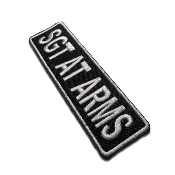 Sgt At Arms White on Black Patch - PATCHERS Iron on Patch
