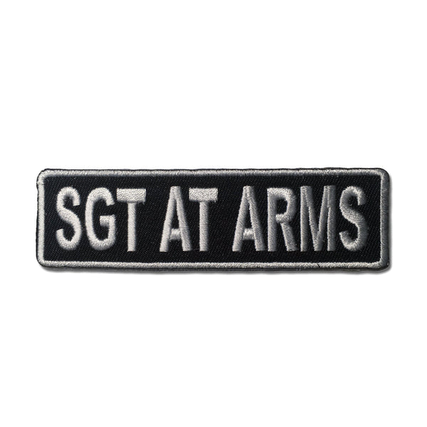 Sgt At Arms White on Black Patch - PATCHERS Iron on Patch