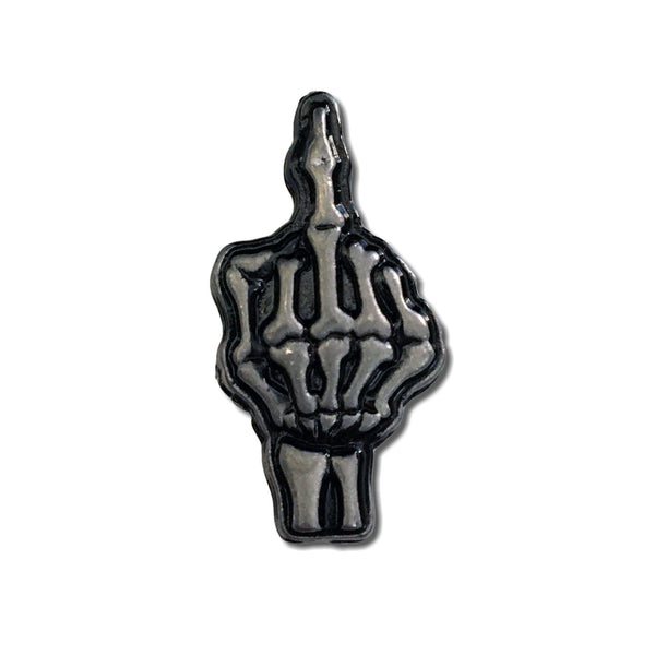 Skeleton Middle Finger Pewter Pin Badge - PATCHERS Pin Badge