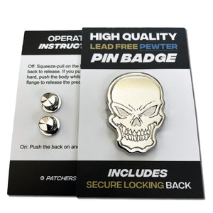 Skull 3D Polished Pewter Pin Badge - PATCHERS Pin Badge