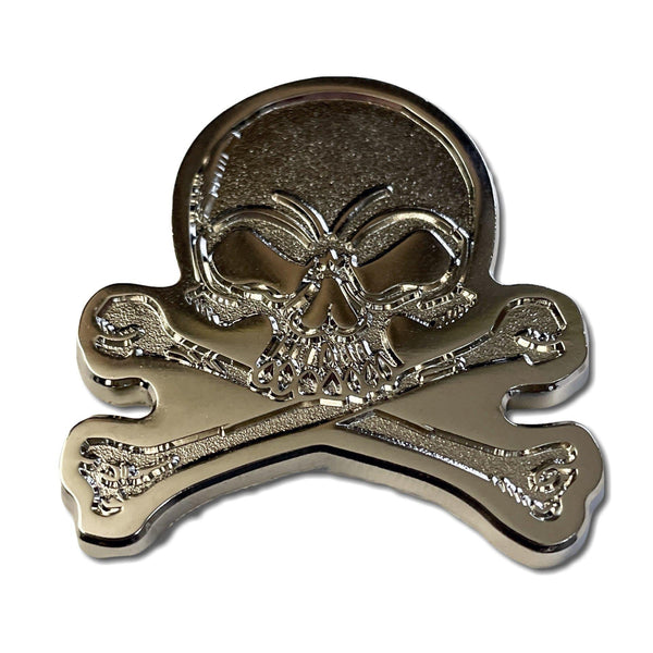 Skull & Crossbones 3D Polished Pewter Pin Badge - PATCHERS Pin Badge