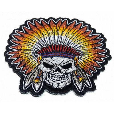 Skull Indian Head Dress Feathers Patch - PATCHERS Iron on Patch