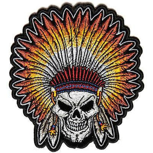 Skull Indian Head Dress Feathers Patch - PATCHERS Iron on Patch