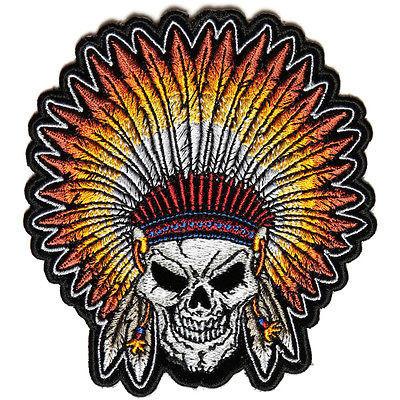 Skull Indian Head Dress Feathers Patch - PATCHERS Iron on Patch