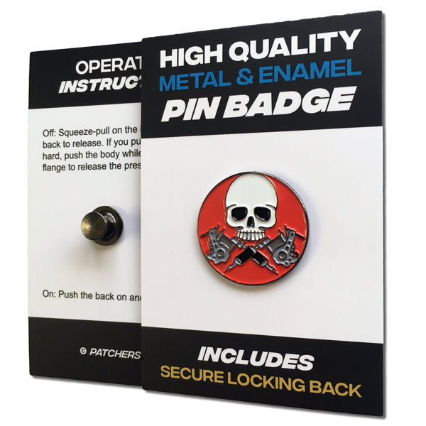 Skull & Tattoo Guns Pin Badge - PATCHERS Pin Badge
