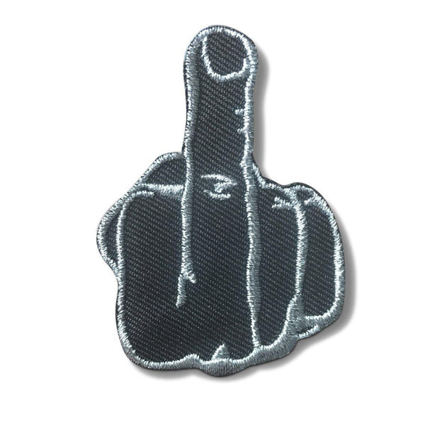 Small Middle Finger Silver & Black Patch - PATCHERS Iron on Patch