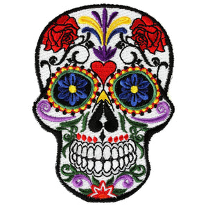 Small Sugar Skull Heart Flowers Patch - PATCHERS Iron on Patch