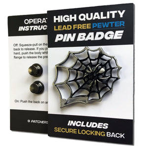 Spider in Large Web Pewter Pin Badge - PATCHERS Pin Badge