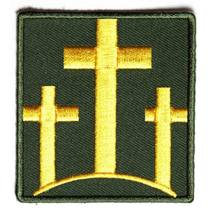 Three Crosses In Green and Yellow Patch - PATCHERS Iron on Patch