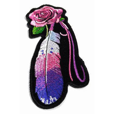Tribal Feather & Rose Pink Purple Patch - PATCHERS Iron on Patch