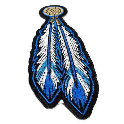 Tribal Feathers Blue White Gold Patch - PATCHERS Iron on Patch