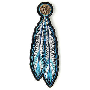 Tribal Feathers Blue White Gold Patch - PATCHERS Iron on Patch
