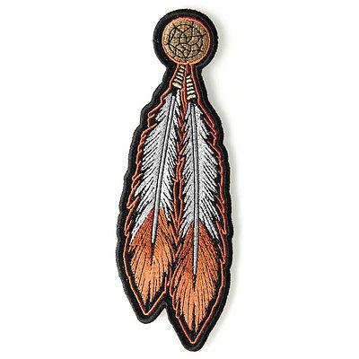 Tribal Feathers Brown White Gold Patch - PATCHERS Iron on Patch