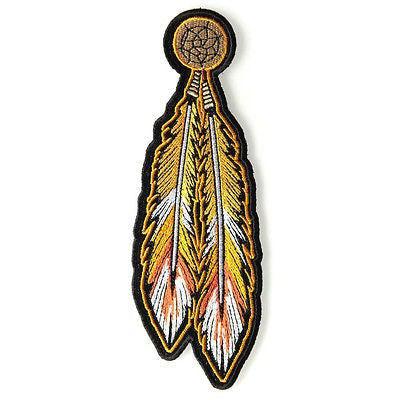 Tribal Feathers Orange Gold White Patch - PATCHERS Iron on Patch