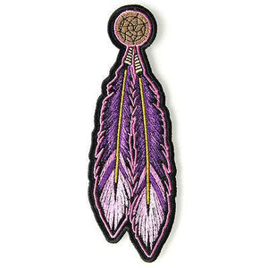 Tribal Feathers Pink Purple Yellow Patch - PATCHERS Iron on Patch