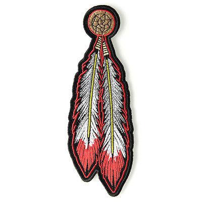 Tribal Feathers Red White Yellow Patch - PATCHERS Iron on Patch