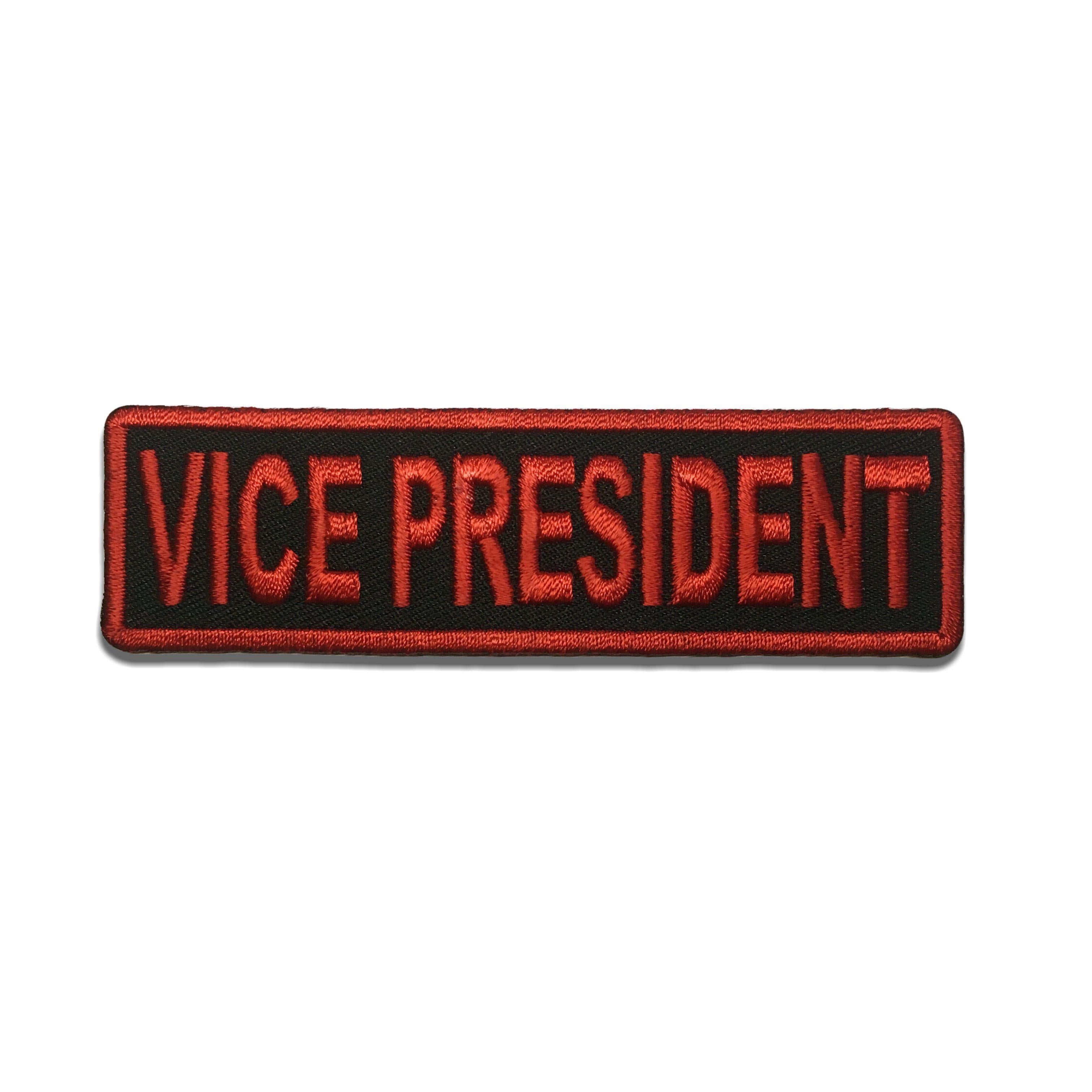 Embroidered Vice President Red on Black Iron on Sew on Patch – PATCHERS