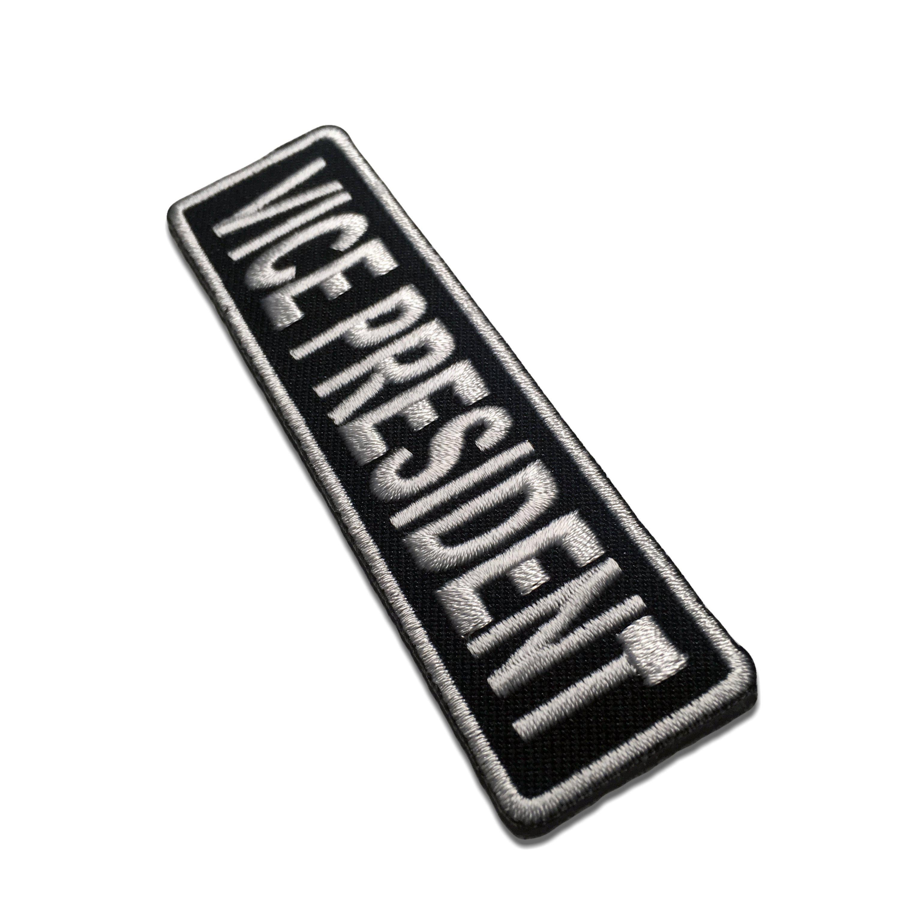 Embroidered Vice President White on Black Iron on Sew on Patch – PATCHERS