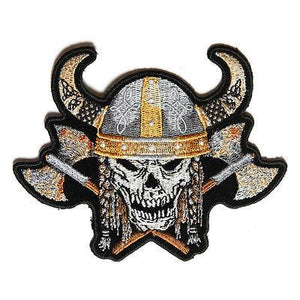 Viking Skull with Axes and Horn Patch - PATCHERS Iron on Patch