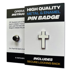 White Cross Pin Badge - PATCHERS Pin Badge