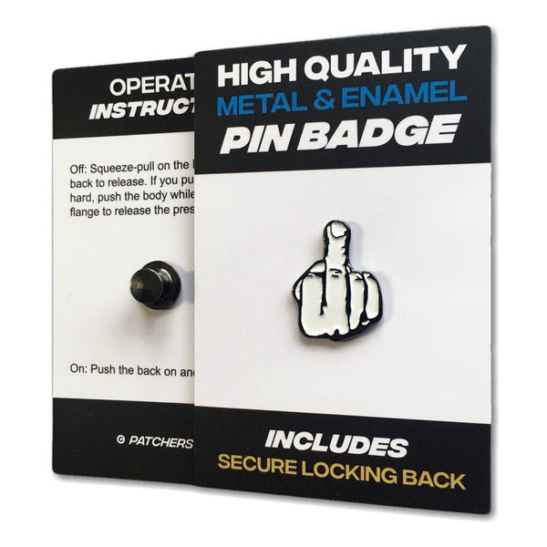 White Finger Pin Badge - PATCHERS Pin Badge