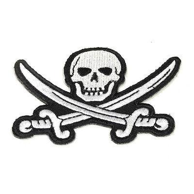 White Pirate Sword Skull Patch - PATCHERS Iron on Patch