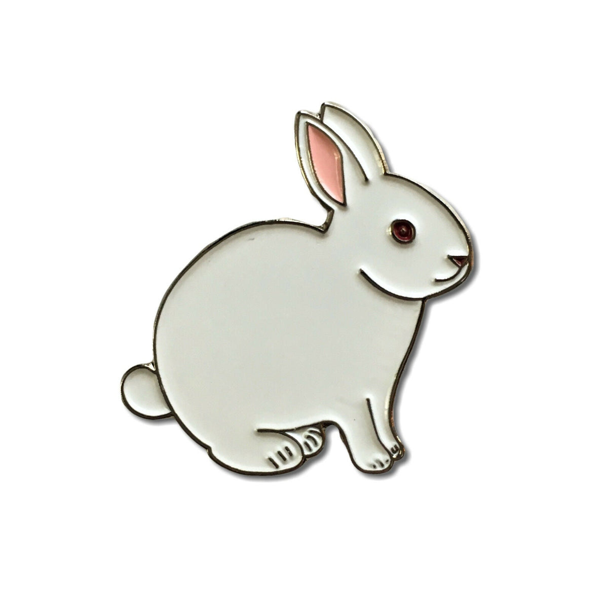 Metal & Enamel White Rabbit Pin Badge with Secure Locking Back – PATCHERS