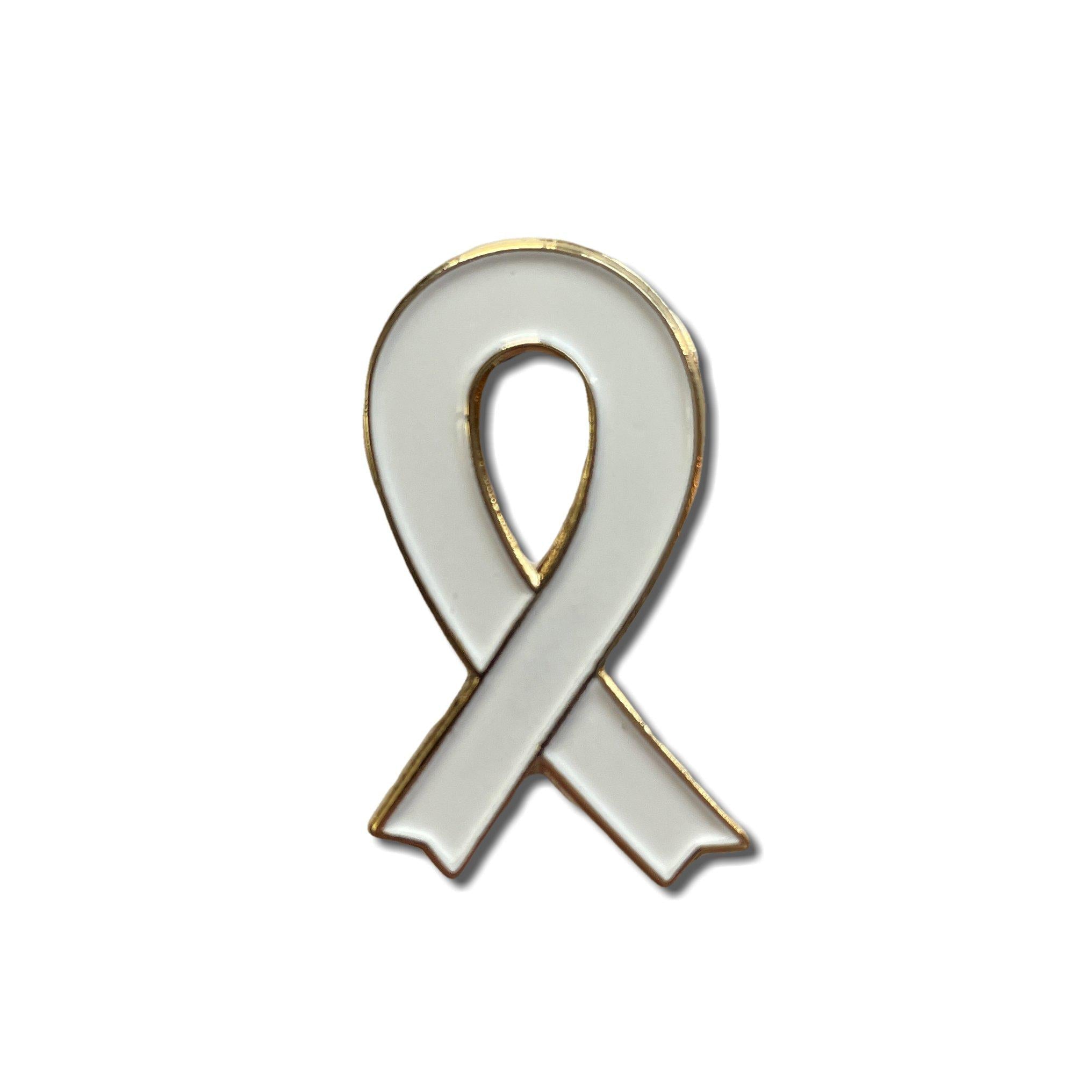 Metal & Enamel White Ribbon Gold Plated Pin Badge with Locking Back ...