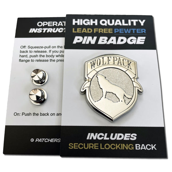 Wolfpack Howling 3D Polished Pewter Pin Badge - PATCHERS Pin Badge