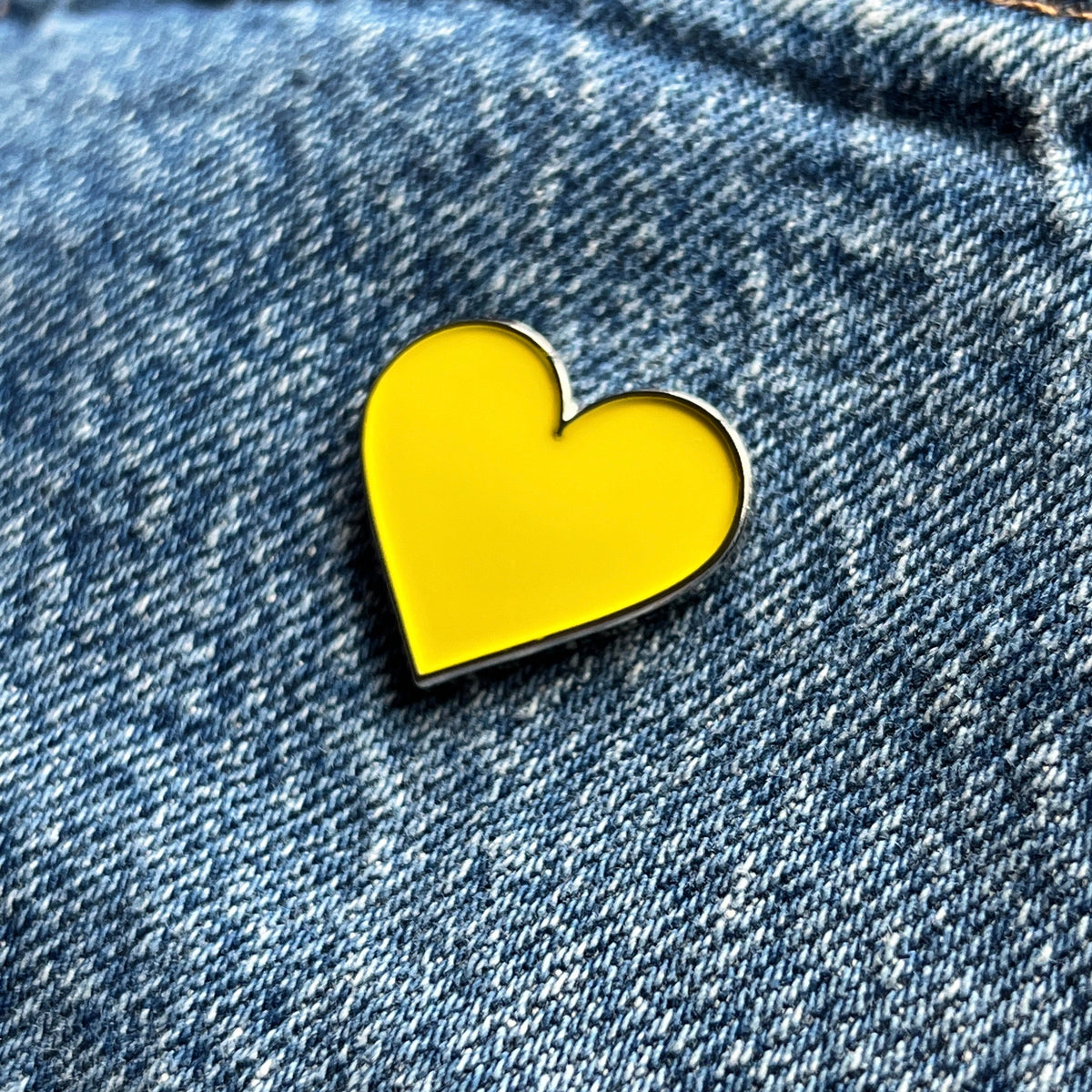 Metal & Enamel Yellow Heart Pin Badge with Secure Locking Back – PATCHERS